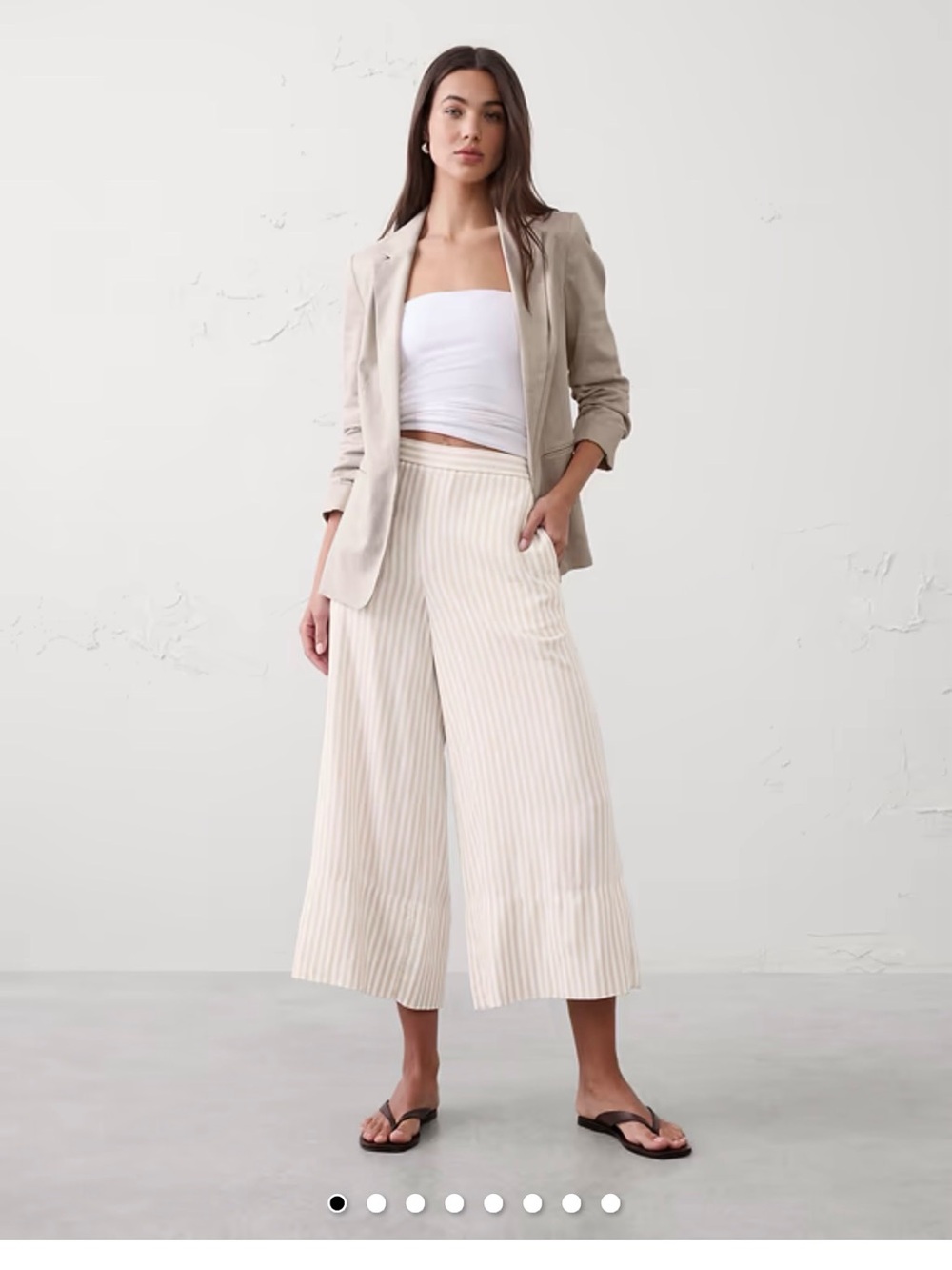 Banana Republic Factory Cream Striped Wide-Leg Crop Pants
